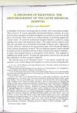 P. Horden, 'A Discipline of Relevance: The Historiography of the Later Medieval Hospital', Social History of Medicine, 1 (1988), pp. 359-74