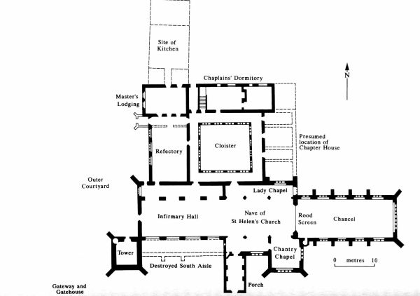 Ground plan of St Giles' hospital, taken from C. Rawcliffe, Medicine for the Soul